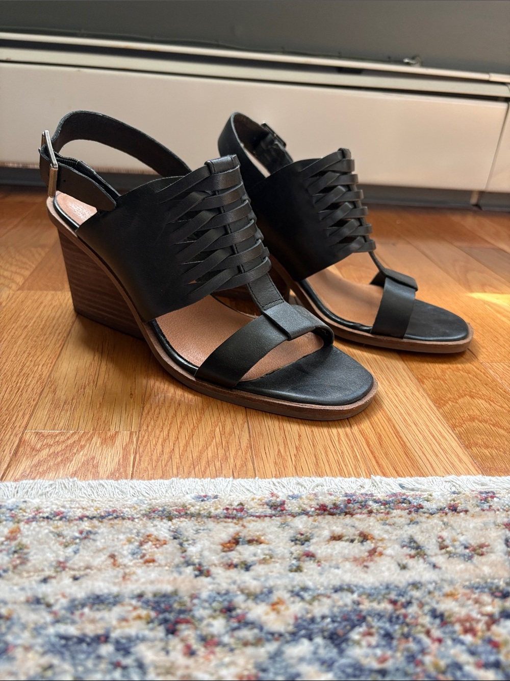Lucky Brand Black Woven Slingback Wedge Sandals
